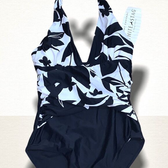 NWT Black/White Tummy Control One Piece Swimsuit Sz S - Picture 5 of 7
